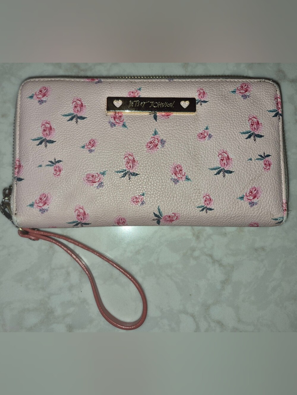 Betsey Johnson Pink Floral Wristlet Clutch